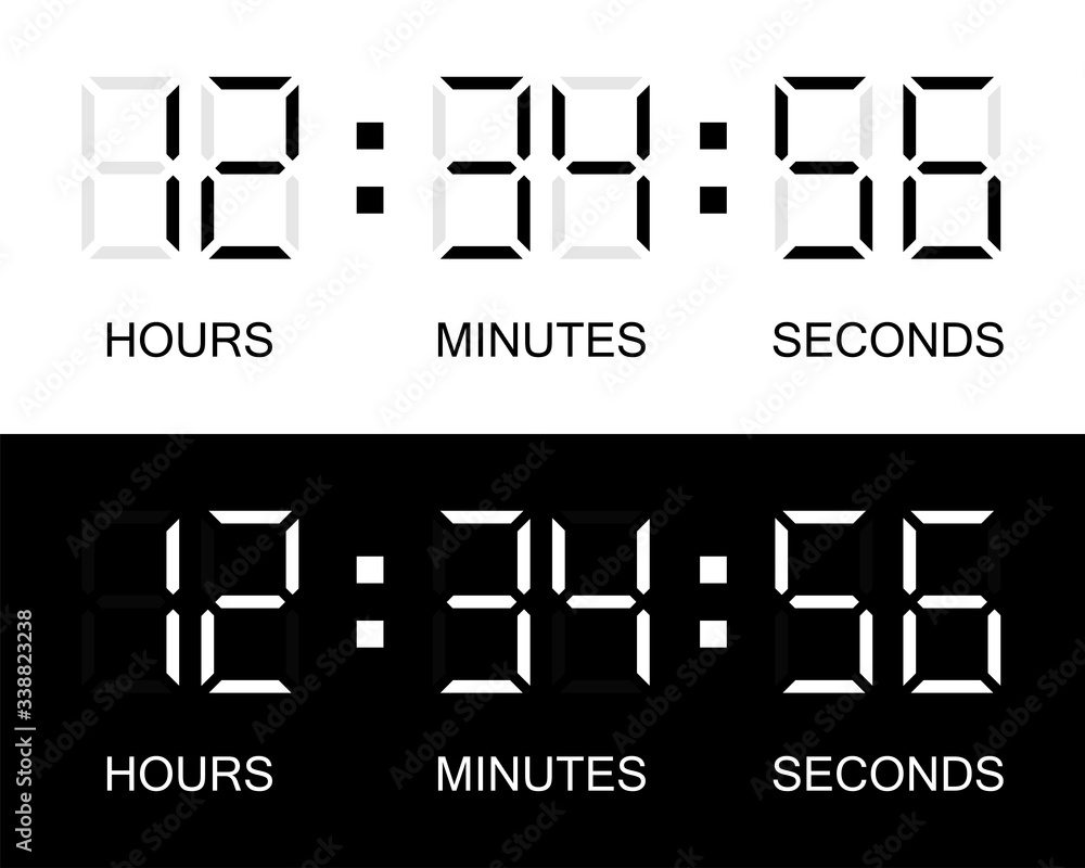 Poster electronic clock. electronic digital clock with numbers. digital time with numbers on white and blac