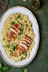 American dish Mac and cheese with chicken
