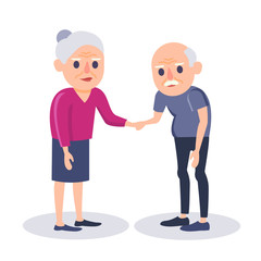Elderly couple holding hands. Colorful flat design vector illustration. Grandmother and grandfather together. Senior man and old woman standing
