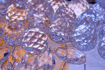 blue glass beads, crystal balls