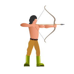 Aiming archer with bow and arrow vector