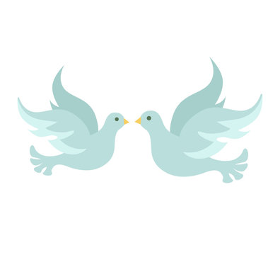 A free flying vector two white doves symbol on white background