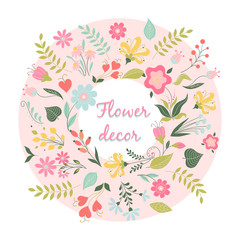 Fototapeta na wymiar Summer Floral Greeting Card decor with flowers, Thank you botanical natural Illustration on on white background