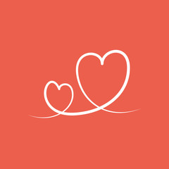 Vector icon of a beautiful and unusual two hearts united with continuous line in one shape. It represents a concept of love, marriage, wedding. Also can be used as a logo, icon or badge