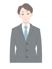 直立　ポーズ　困る　ビジネス　スーツ　男性　上半身