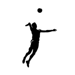 Fototapeta na wymiar Volleyball player serving ball, isolated vector silhouette. Ink drawing