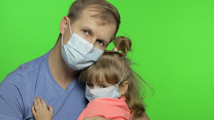 Sick father and daughter in medical mask. Coronavirus concept. Family quarantine