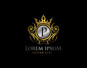 Royal Queen P Letter Gold Logo, Golden P Classic Crown.