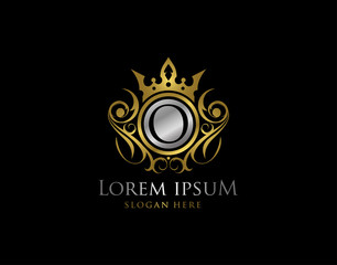 Royal Queen O Letter Gold Logo, Golden O Classic Crown.