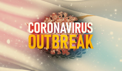 Coronavirus COVID-19 outbreak concept, health threatening virus, background waving national flag of Cyprus. Pandemic stop Novel Coronavirus outbreak covid-19 3D illustration.