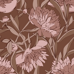 Peonies Seamless Pattern. Hand Drawn Illustration.