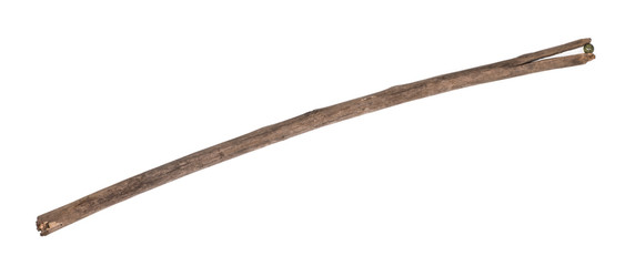 ancient wooden staff for walking isolated on white background
