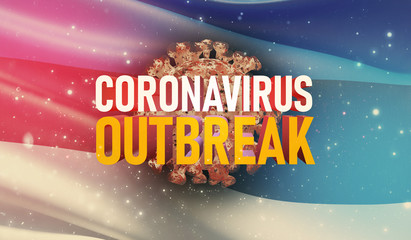 Coronavirus COVID-19 outbreak concept, health threatening virus, background waving national flag of Estonia. Pandemic stop Novel Coronavirus outbreak covid-19 3D illustration.