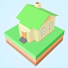 Model Isometric house 3D. style with the ground.