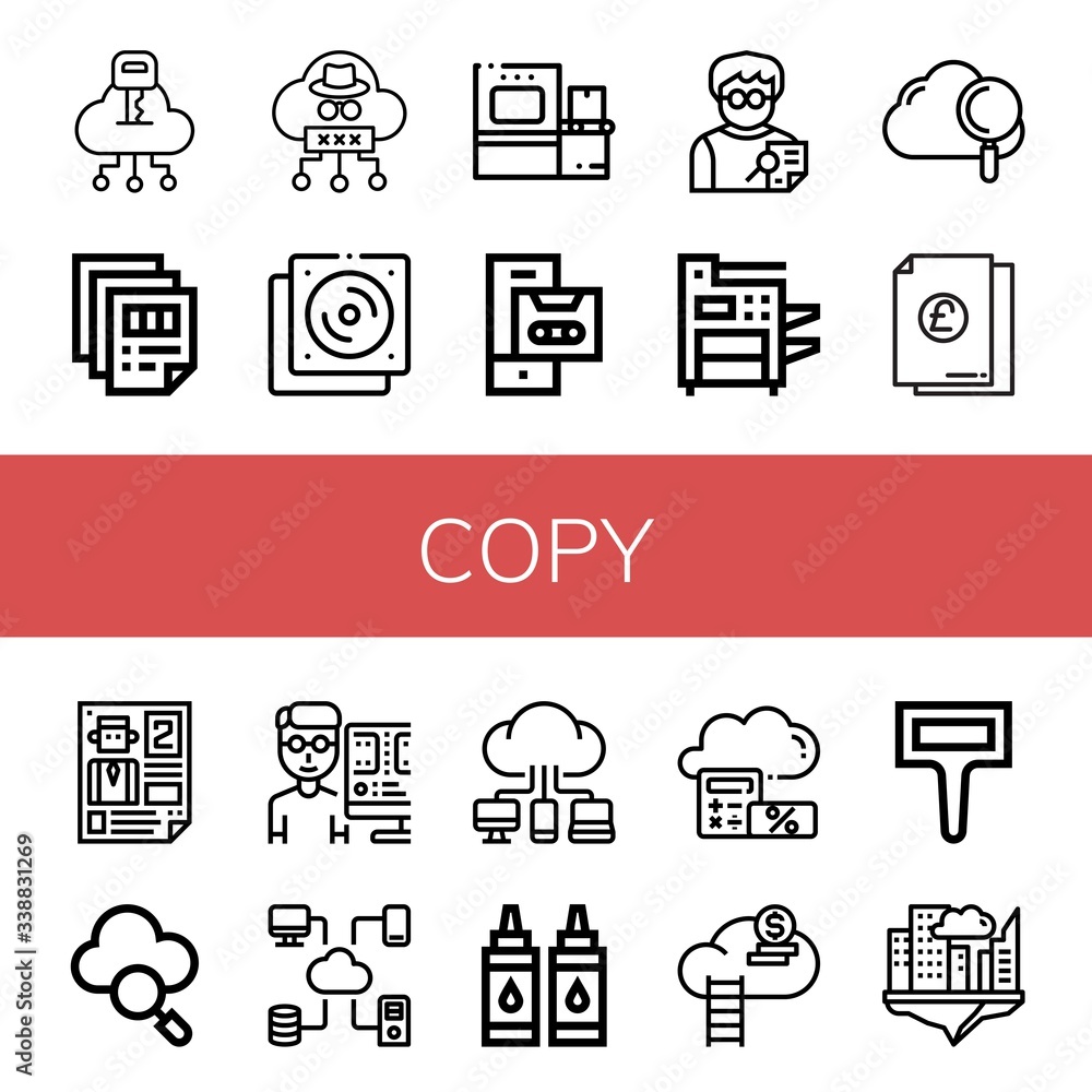 Poster copy simple icons set