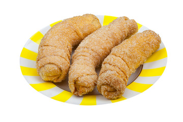 Tasty crispy fresh cookies on a plate on a White background