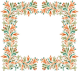 Fototapeta na wymiar The frame of plants and flowers, folk motifs. The ornament on a white background