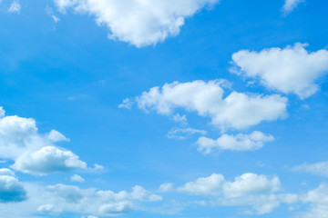 Naklejka na ściany i meble Beautiful blue sky with white cloudy and sun light background , Blue Sky with cloud background texture