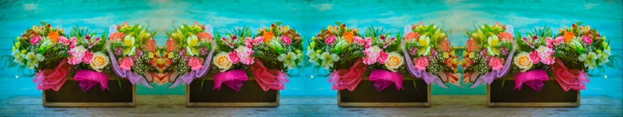 Gardening - Set ff wooden pots panorama.