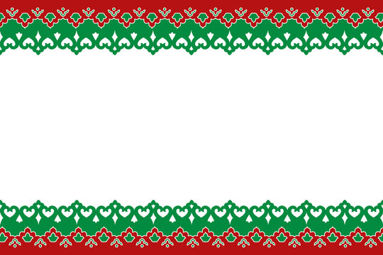 National ethnic ornament. Tatar costume pattern, background, red and green braid, frame