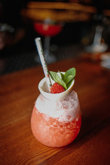 close up shot of delicious cocktail on bar