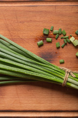 Dietary nutrition. Preparation of salad with green onion.