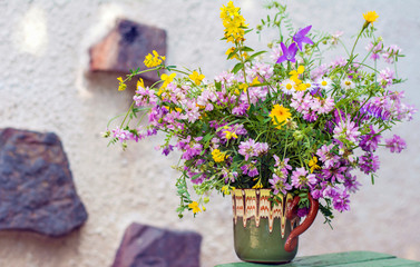 Beautiful Wild Spring Flowers in Small  Vintage Vase 