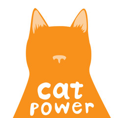 Ginger cat and lettering with text isolated on white background, Scandinavian stock vector illustration with doodle portrait to pet as a card or greeting for children