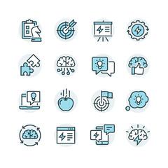 Flat line icons set of human brain process
