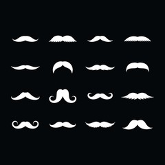 White Mustache Collection Icon Set.