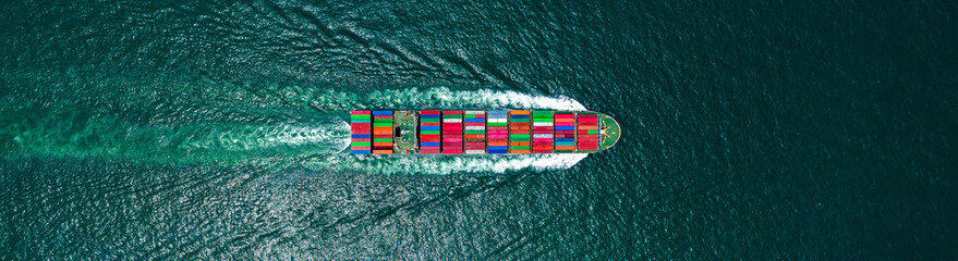 Aerial view container cargo ship in ocean, Business industry commerce global import export logistic...