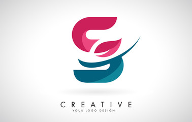 Fototapeta premium Blue and Red Letter S with Leaf and Creative Swoosh Logo Design.