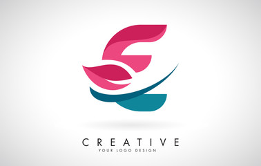 Blue and Red Letter E with Leaf and Creative Swoosh Logo Design.