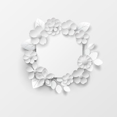 Paper art isolated flowers background on white. Vector eps 10.