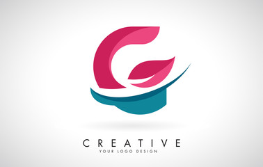 Blue and Red Letter G with Leaf and Creative Swoosh Logo Design.