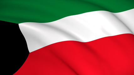 Kuwait National Flag (Kuwaiti flag) - waving background illustration. Highly detailed realistic 3D rendering