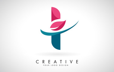 Blue and Red Letter I with Leaf and Creative Swoosh Logo Design.