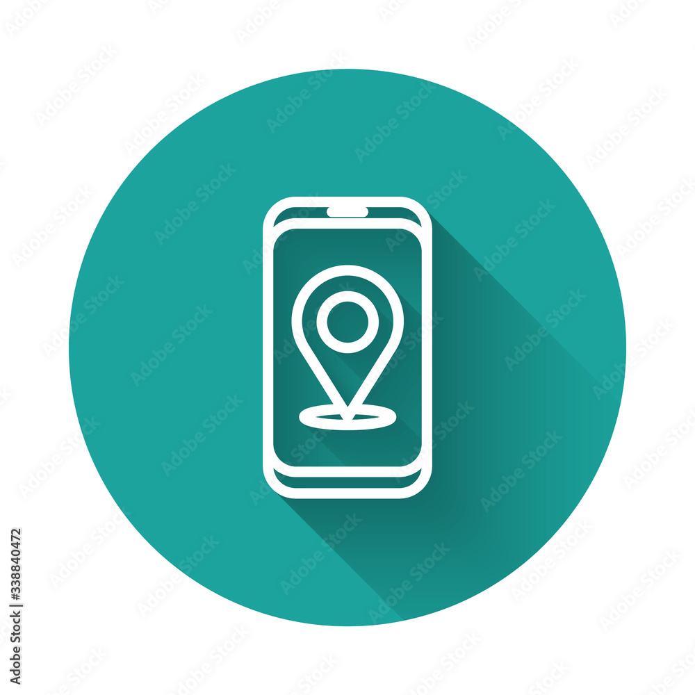 Poster white line infographic of city map navigation icon isolated with long shadow. mobile app interface c