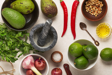 Guacamole cooking background. Ingredients for Mexican Sauce.