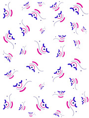 Abstract white background with stylized symbols of blue and pink