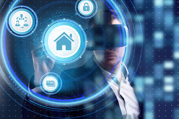 Obraz premium Business, Technology, Internet and network concept. Young businessman working on a virtual screen of the future and sees the inscription: