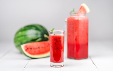 Close-Up Of  Watermelon-Watermelon Slices Against Wood White Background