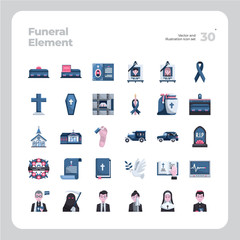 Vector Flat Icons Set of Funeral Icon. Design for Website, Mobile App and Printable Material. Easy to Edit & Customize.