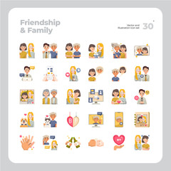 Vector Flat Icons Set of Friendship and Relationship Icon. Design for Website, Mobile App and Printable Material. Easy to Edit & Customize.