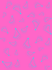 Abstract pink-green background with arc and dots.
