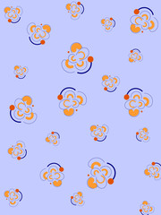 Abstract blue background with stylized orange flowers.