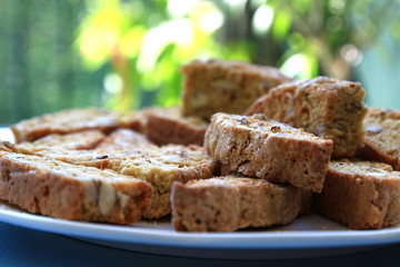 Plate of Italian almond biscotti