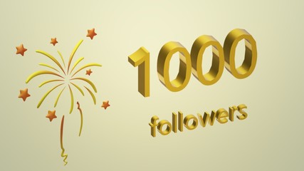 Banner with congratulations to 1000 followers. 3d card