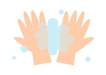 手洗いのイラスト: 両手と水・泡