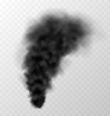 Black smoke isolated on transparent background. Thick dark cloud, huge disaster concept. Vector illustration. © Likanaris